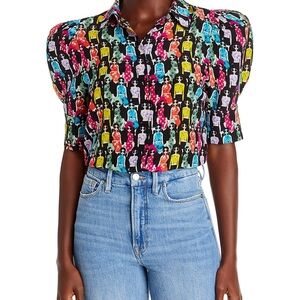 Alice + Olivia Willa Scrunched Puff Sleeve Top